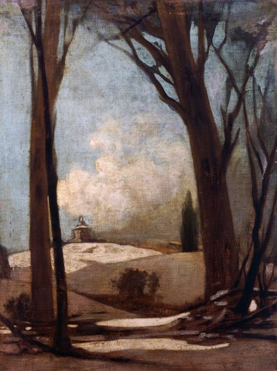 Paisagem de neve com San Luca, pintura de Alessandro Guardassoni (1819-1888), Itália de Alessandro Guardassoni