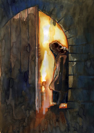 Um monge num castelo assombrado Ilustração de Alessandro Lonati de Alessandro Lonati