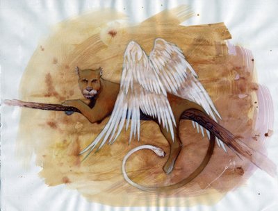 Fabulosa criatura: representação de uma quimera, fantástico animal com cabeça de leão, corpo de cabra e cauda de cobra. Desenho de Alessandro Lonati de Alessandro Lonati