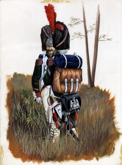 Primeiro Império (1804-1814 e 1815): Soldados granadeiros da Guarda Real da Grande Armee Napoleónica em Itália. Desenho de Alessandro Lonati de Alessandro Lonati
