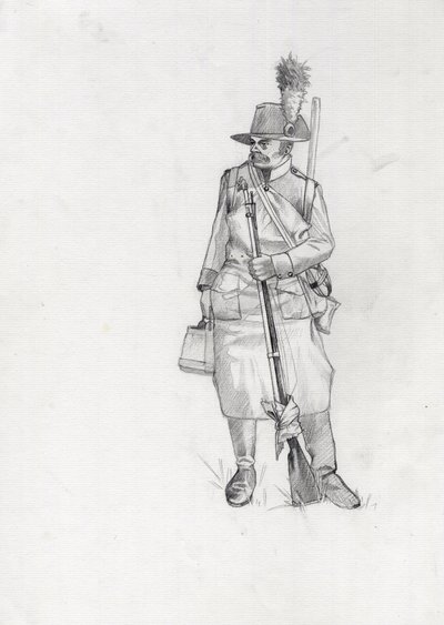 Primeiro Império (1804-1814 e 1815): soldado do exército austríaco-húngaro (Austro-Húngaro), pioneiro sapeur (ou pioneiro). Desenho de Alessandro Lonati de Alessandro Lonati