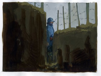 Primeira Guerra Mundial: um guarda do exército francês cabeludo numa trincheira de Alessandro Lonati