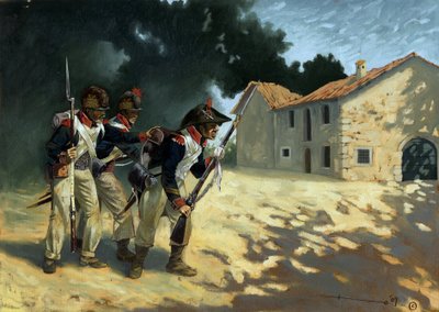 Primeiro império: Grenadiers da infantaria francesa em patrulha durante as campanhas italianas. Desenho de Alessandro Lonati de Alessandro Lonati