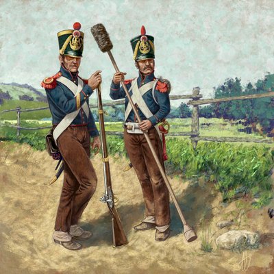 Artilheiros franceses desmontados em traje de campo em 1809, 2024 de Alessandro Lonati