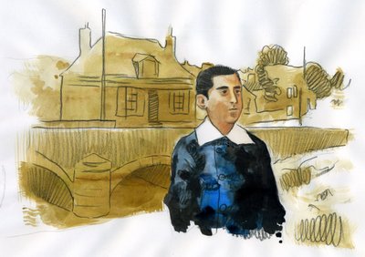 Marcel Proust young em Illiers Combray (tinta sobre papel) de Alessandro Lonati