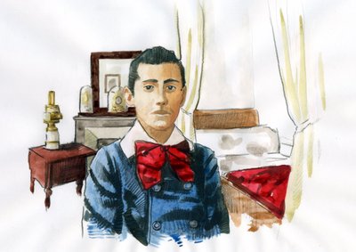 Marcel Proust jovem no quarto da sua tia Elisabeth (tinta sobre papel) de Alessandro Lonati