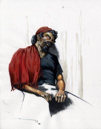 Pirata (corsário) ou marinheiro adormecido. Desenho a cores por Alessandro Lonati. de Alessandro Lonati