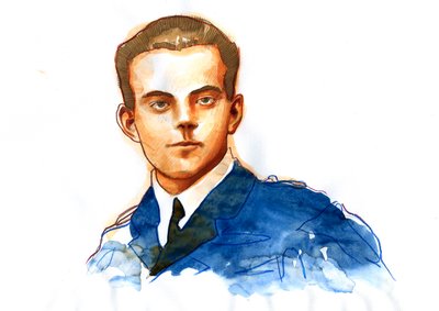 Retrato Antoine de Saint-Exupery (lápis e aguarela sobre papel) de Alessandro Lonati