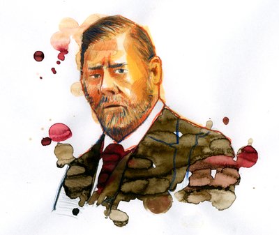 Retrato de Bram STOKER (1847-1912), escritor irlandês autor de "Drácula" (Retrato do autor irlandês Bram Stoker) de Alessandro Lonati