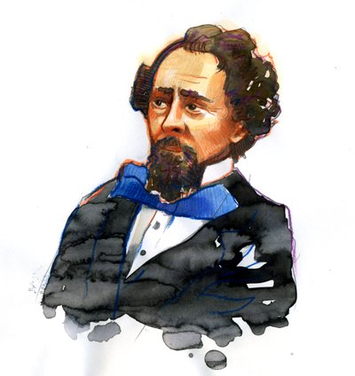 Retrato de Charles Dickens (1812-1870) Escritor inglês (Retrato do escritor inglês e crítico social Charles Dickens) de Alessandro Lonati