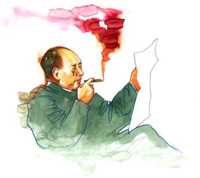 Retrato do revolucionário comunista chinês e do pai fundador da República Popular da China Mao Tse Tung de Alessandro Lonati