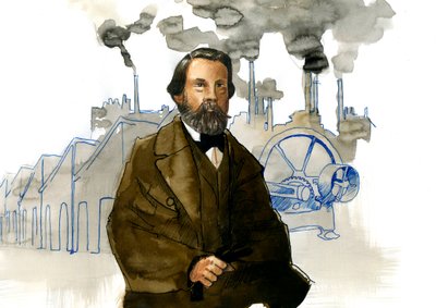 Retrato de Friedrich Engels (1820-1895), teórico e político socialista alemão de Alessandro Lonati
