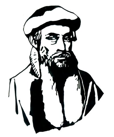 Retrato de Johannes Gensfleisch dit Gutenberg (1400-1468), Impressora alemã (Retrato de Johannes Gutenberg) Ilustração de Alessandro Lonati de Alessandro Lonati