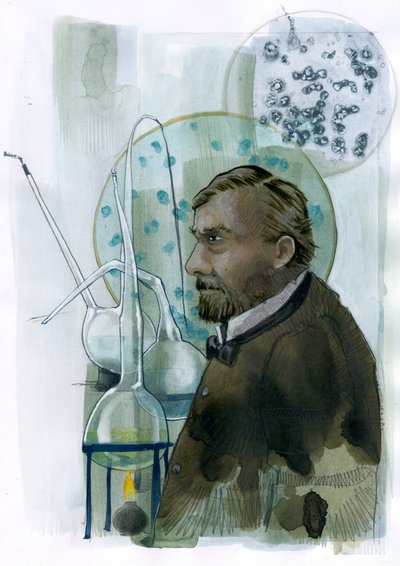 Retrato de Louis Pasteur (1822-1895) cientista francais (Retrato de Louis Pasteur químico e microbiologista francês conhecido pelas suas descobertas dos princípios de vacinação, fermentação microbiana e pasteurização) Ilustração de Alessandro Lonat de Alessandro Lonati
