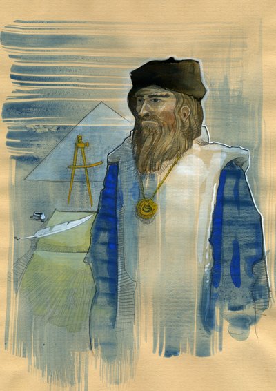 Retrato de Michel de Notre Dame (Nostradamus) astrólogo inglês - Retrato de Nostradamus, Michel de Notre Dame (1503-1566) astrólogo e doutor francais Ilustração de Alessandro Lonati de Alessandro Lonati
