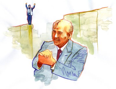 Retrato de Mikhail Gorbachev (Gorbachev ou Gorbachev) (nascido em 1931) político russo de Alessandro Lonati