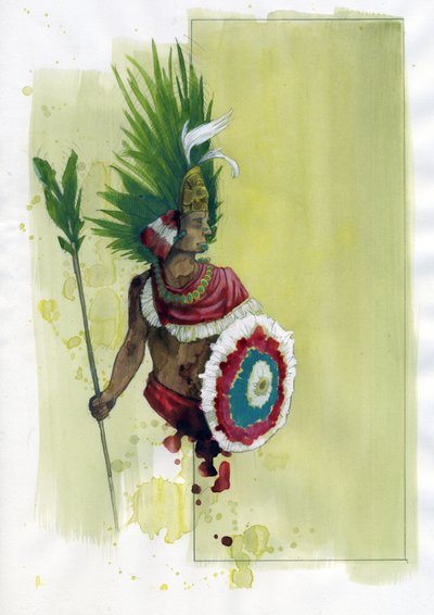 Retrato de Moctezuma (Montezuma) II (1466-1520) Imperador asteca (Retrato do imperador asteca Moctezuma II) Ilustração de Alessandro Lonati de Alessandro Lonati
