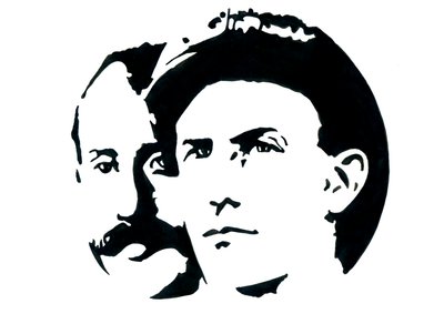 Retrato de Orville (1871-1948) e Wilbur Wright (1867-1912) pioneiros americanos da aviação (irmãos Wright, Orville e Wilbur, irmãos americanos, inventores e pioneiros da aviação) de Alessandro Lonati