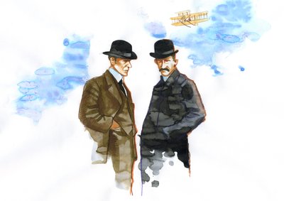 Retrato de Orville (1871-1948) e Wilbur Wright (1867-1912) pioneiros americanos da aviação (irmãos Wright, Orville e Wilbur, irmãos americanos, inventores e pioneiros da aviação) de Alessandro Lonati