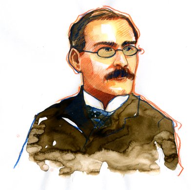 Retrato de Rudyard Kipling (1865-1936), escritor inglês ((Retrato do escritor Rudyard Kipling) de Alessandro Lonati