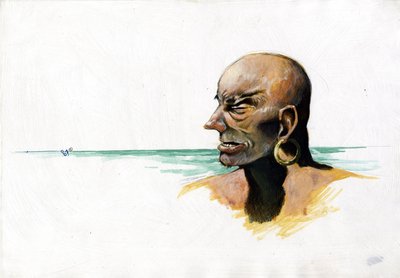 Retrato de um pirata (corsário) ou marinheiro com o mar no fundo. Desenho a cores de Alessandro Lonati. de Alessandro Lonati