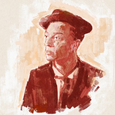 Retrato do realizador e actor Buster Keaton (ilustração) de Alessandro Lonati