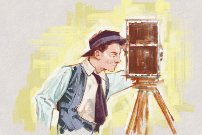 Retrato do realizador e actor Buster Keaton (ilustração) de Alessandro Lonati