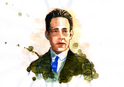 Retrato do físico atómico e nuclear dinamarquês Niels Bohr (1885-1962) (físico dinamarquês Niels Bohr) Ilustração de Alessandro Lonati de Alessandro Lonati