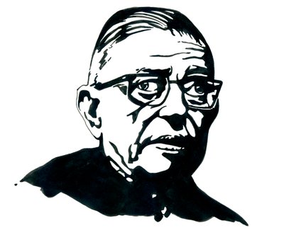 Retrato do escritor, filósofo e dramaturgo francês Jean-Paul (Jean Paul) Sartre Drawing de Alessandro Lonati