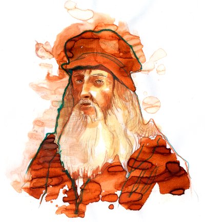 Retrato do artista e cientista italiano Leonard de Vinci (Leonardo da Vinci) (1452-1519) (Retrato do polimata italiano Leonardo da Vinci) de Alessandro Lonati