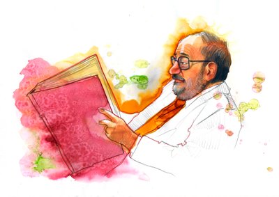 Retrato do intelectual italiano Umberto Eco (1932-2016) de Alessandro Lonati