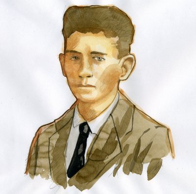 Retrato do escritor Praguês Franz Kafka (1883-1924) (Retrato do escritor de romances em língua alemã Franz Kafka) de Alessandro Lonati
