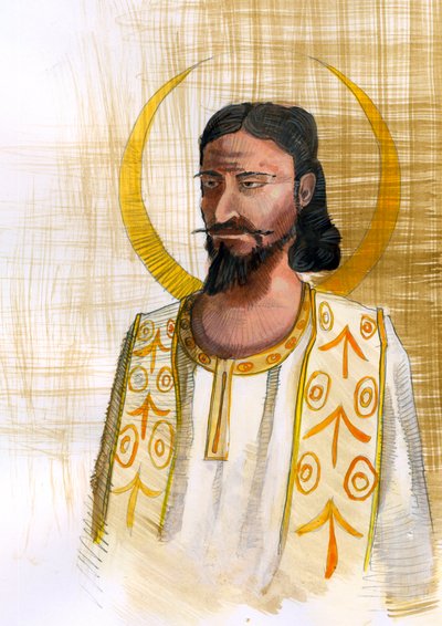Representação do Profeta Mani (Manes) Fundador do Maniqueísmo (216-276) (Retrato do profeta Mani e do fundador do Maniqueísmo) Ilustração de Alessandro Lonati de Alessandro Lonati