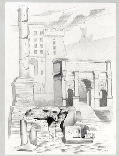 Ruínas da era romana em Roma, Fórum (foro romano) Desenho de Alessandro Lonati. de Alessandro Lonati