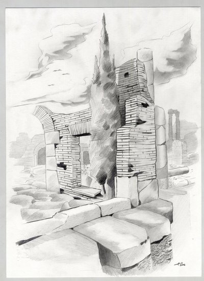Ruínas da era romana em Roma, Fórum (foro romano) Desenho de Alessandro Lonati. de Alessandro Lonati