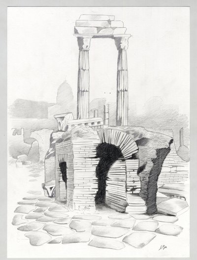 Ruínas da era romana em Roma, Fórum (foro romano) Desenho de Alessandro Lonati. de Alessandro Lonati