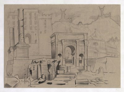 Ruínas da era romana em Roma, Fórum (foro romano) Desenho de Alessandro Lonati. de Alessandro Lonati