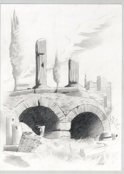 Ruínas da era romana em Roma, Fórum (foro romano) Desenho de Alessandro Lonati. de Alessandro Lonati