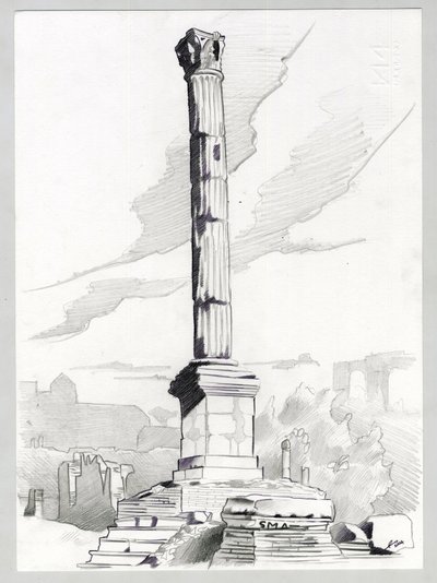 Ruínas da era romana em Roma, Fórum (foro romano) Desenho de Alessandro Lonati. de Alessandro Lonati