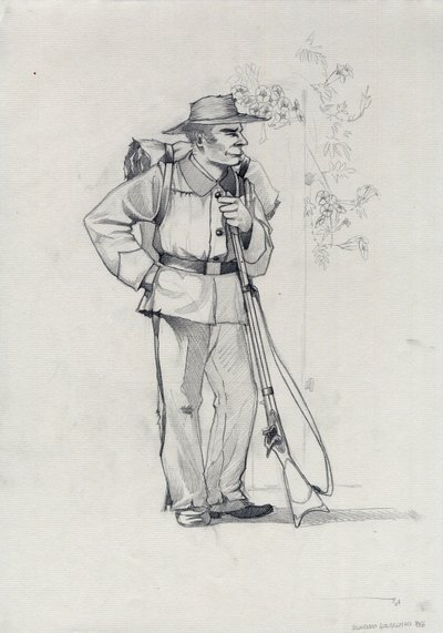 Segundo Império (1852-1870): Unificação italiana (Risorgimento), voluntário do exército Garibaldi, conhecido como combatente "camisa vermelha" pela causa de Giuseppe Garibaldi (1807-1882) em Itália de Alessandro Lonati