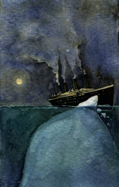 Vista do transatlântico Titanic na altura do afundamento a 14 e 15 de Abril de 1912, causado pela colisão com um iceberg. Ilustração de Alessandro Lonati. 2011 de Alessandro Lonati