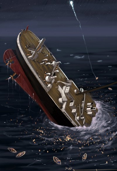 Vista do transatlântico Titanic na altura do naufrágio a 14 e 15 de Abril de 1912. Ilustração de Alesandro Lonati. 2010 de Alessandro Lonati