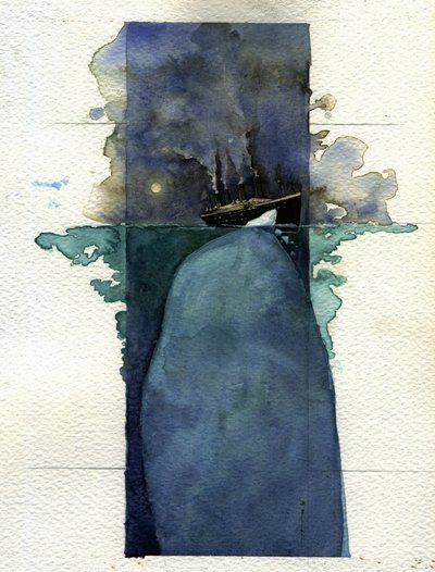 Vista do transatlântico Titanic na altura do afundamento a 14 e 15 de Abril de 1912, causado pela colisão com um iceberg. Ilustração de Alessandro Lonati. 2011 de Alessandro Lonati
