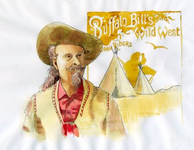 William Frederick Cody - Conhecido como Buffalo Bill - Retrato de Buffalo Bill (1846-1917), Coronel William Cody - Ilustração de Alessandro Lonati de Alessandro Lonati