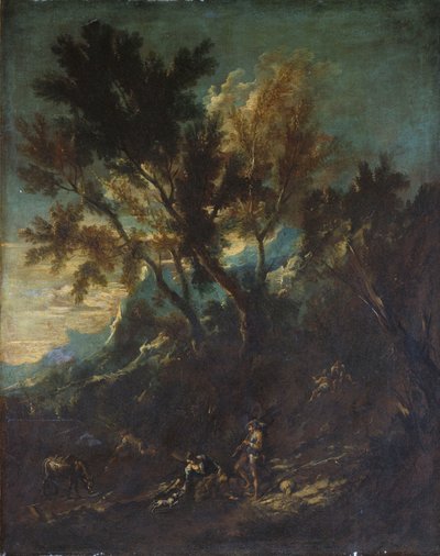 Uma paisagem montanhosa com figuras pastorais de Alessandro Magnasco