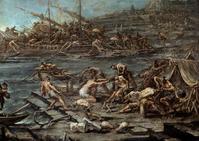 O embarque dos galerianos no porto de Genes Detail. Pintura de Alessandro Magnasco (1667-1749). Dim. 1.16 x 1.42. Bordeaux, Museu de Belas Artes de Alessandro Magnasco
