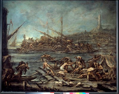 O embarque dos galerianos no porto de Genes Pintura de Alessandro Magnasco (1667-1749). Dim. 1.16 x 1.42. Bordeaux, Museu de Belas Artes de Alessandro Magnasco