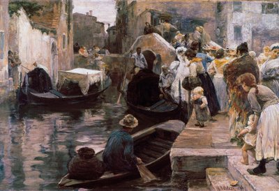 "Casamento em Veneza" Os recém-casados entram numa gôndola. Pintura de Alessandro Milesi (1856-1945) 1897 Roma. Galleria Nazionale d