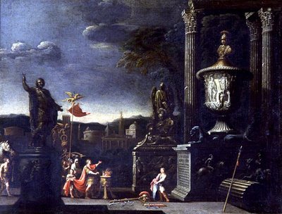Vista com uma Cena de Sacrifício (óleo sobre painel) de Alessandro Salucci
