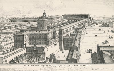 Palácio do Papa na colina Quirinale, também conhecido como Monte Cavallo, desenho e gravura de Alessandro Specchi (1668-1729), Itália de Alessandro Specchi